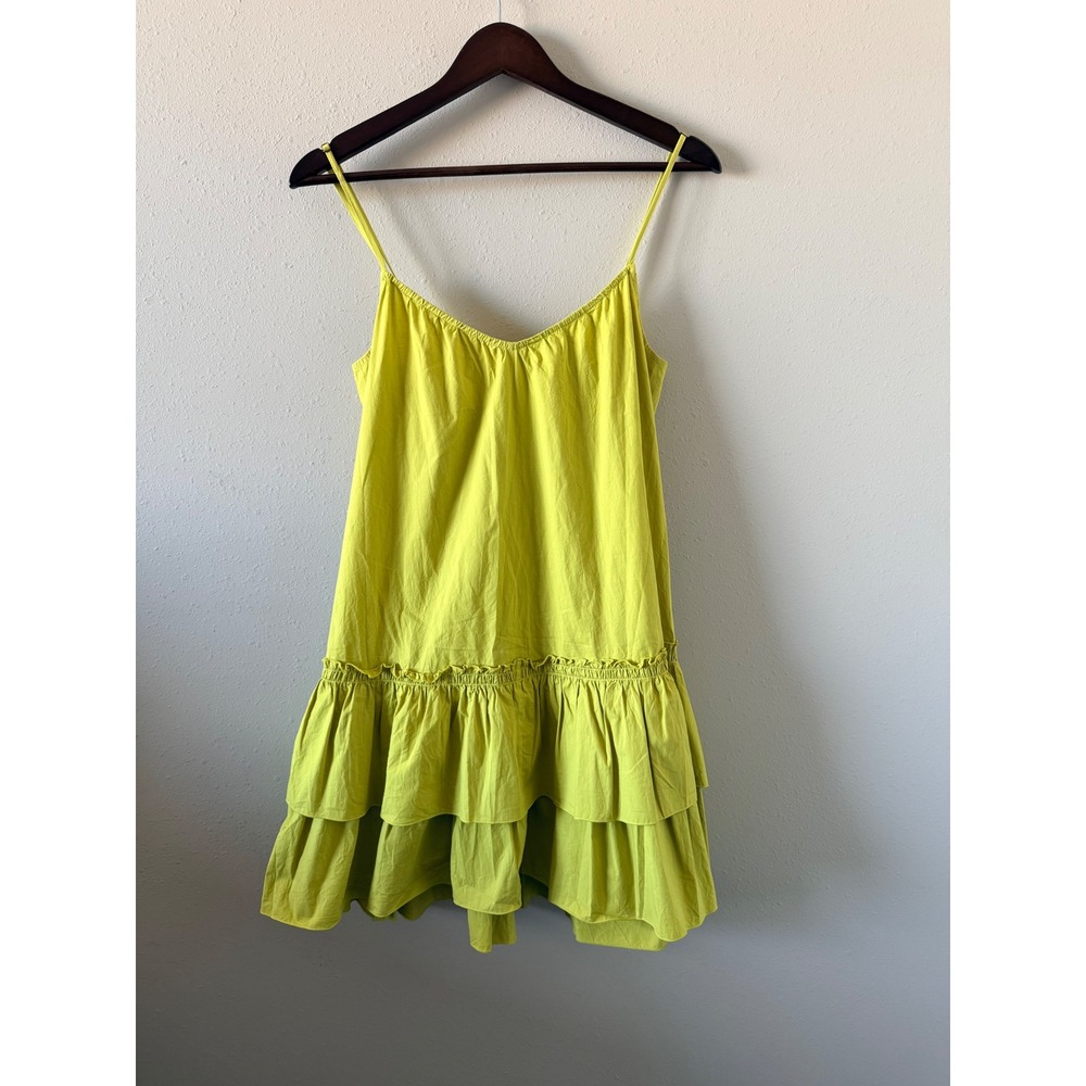 Nati Vozza Chartreuse/Green Tiered Ruffle Mini Dress Adjustable Straps